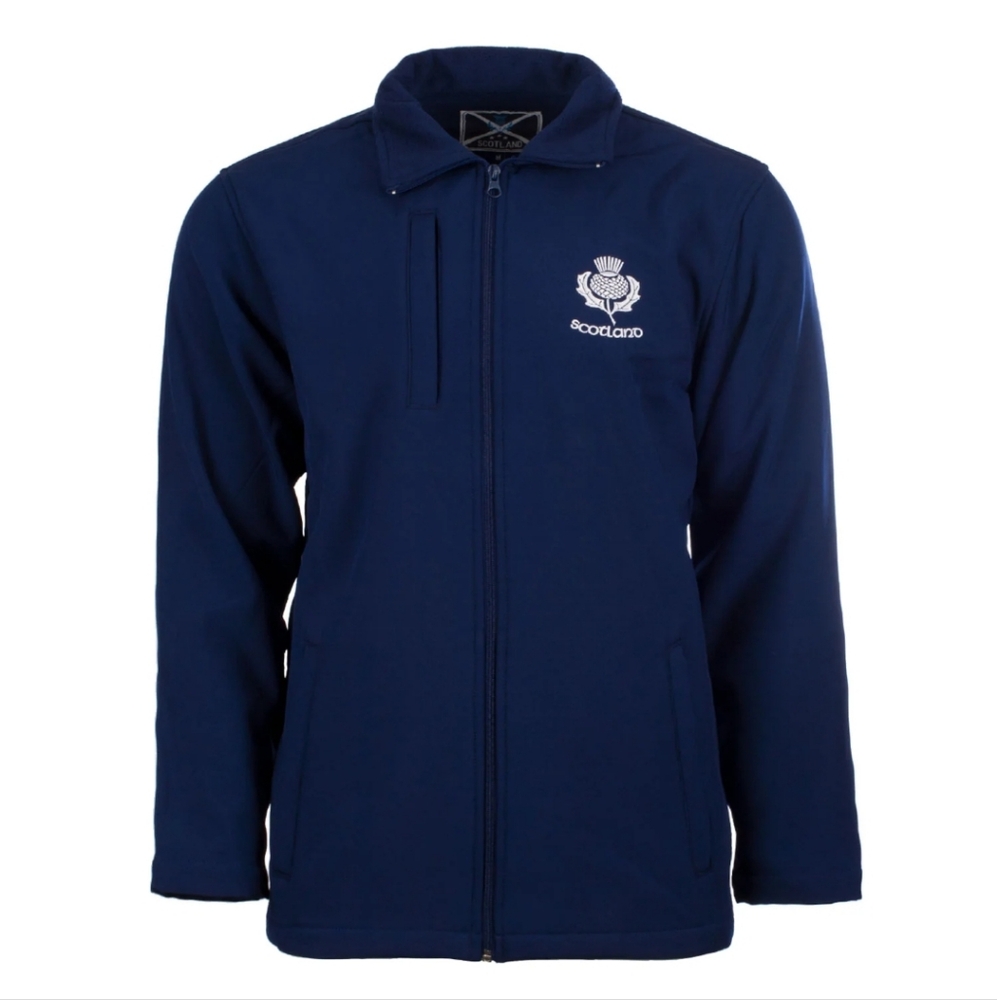 Scotland Men's‎ Navy Soft Shell Jacket Wind Water Resistant Athletic Travel Coat